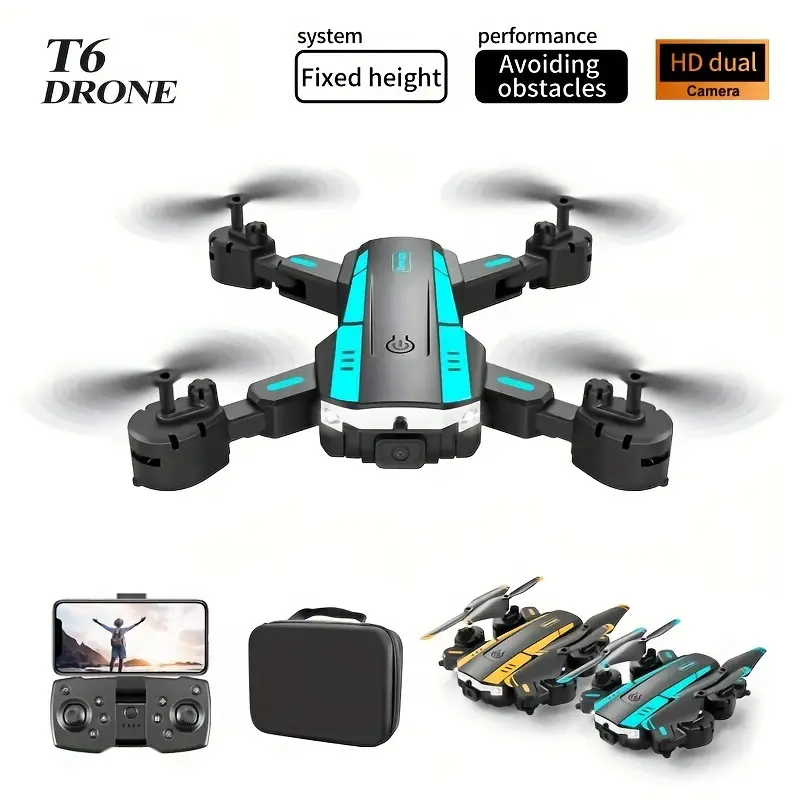 T6 Aerial Drone with Dual HD Cameras, One-Key Takeoff & Landing, 540° Obstacle Avoidance, WiFi FPV, Gesture Control, Gravity Sensing, Foldable Quadcopter for Beginners & Enthusiasts