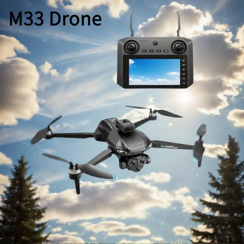 M33 Drone Kit: 4.5" Remote with Live 720P Feed, Optical Flow Hover, Brushless Motors, 1-3 Batteries (Up to 75 Min Flight)